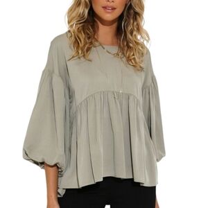 Madison The Label Zuri Top Green Sage Puffy Sleeve Blouse Sz XS